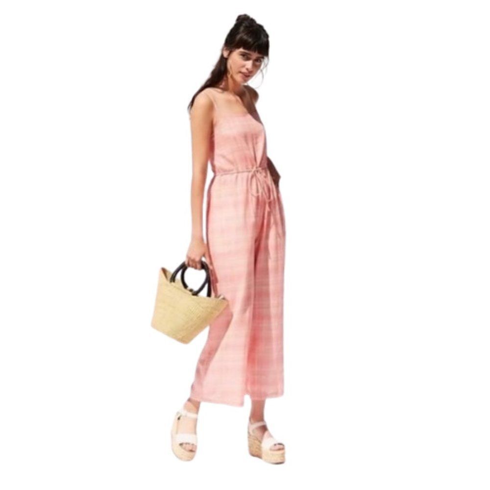 Urban Outfitters Women's Pink Sleeveless Audra Gingham Wide Leg Jumpsuit Size XS - Picture 2 of 15
